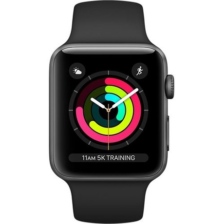 Apple Watch Series 3, 42mm vesmírně šedý hliník s černým sportovním řemínkem